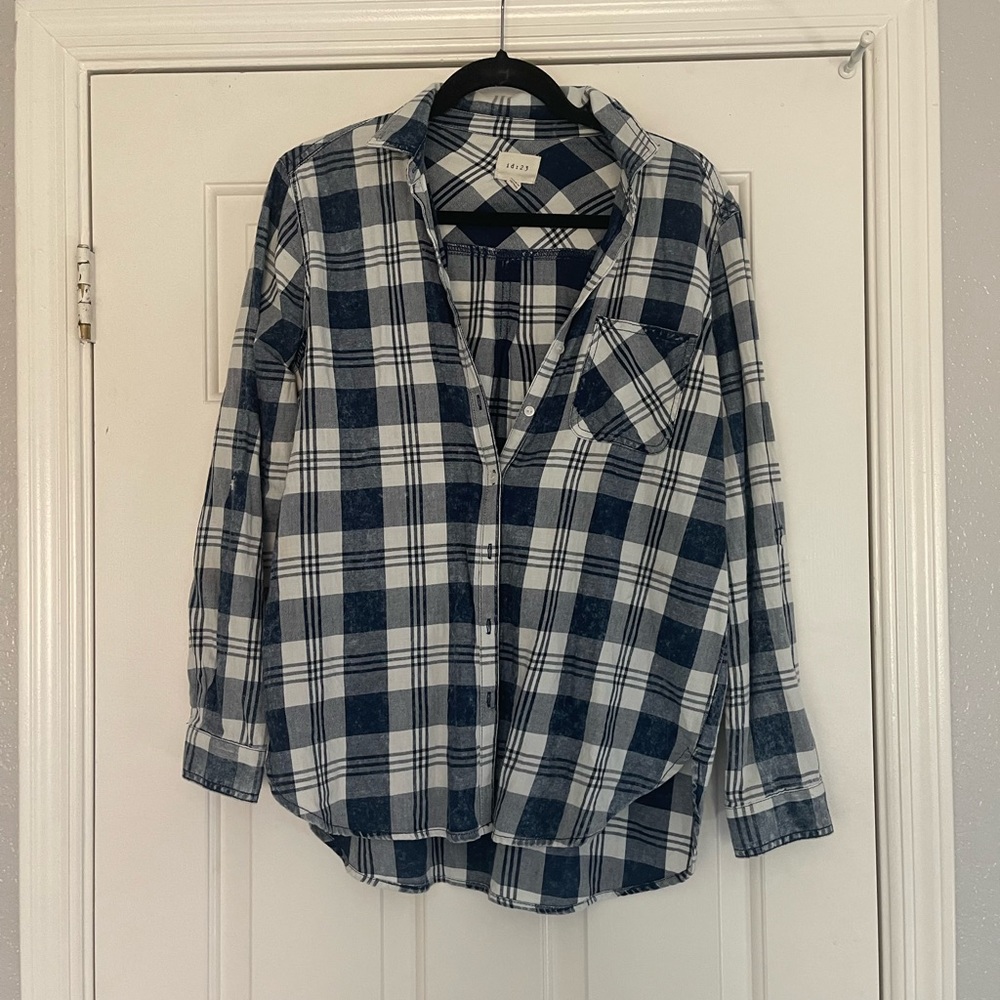 Navy & White flannel button up